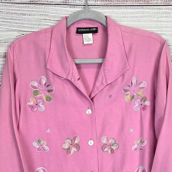 Vintage Silk Linen 8 Dress 10 Blazer Set Pink Pastel Embroidered Coquette Floral - Picture 8 of 16